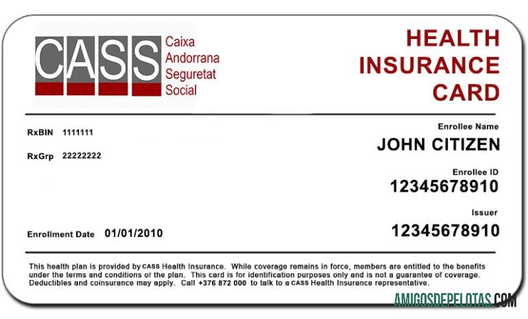 Cartão de Seguro de Saúde CASS de Andorra modelo